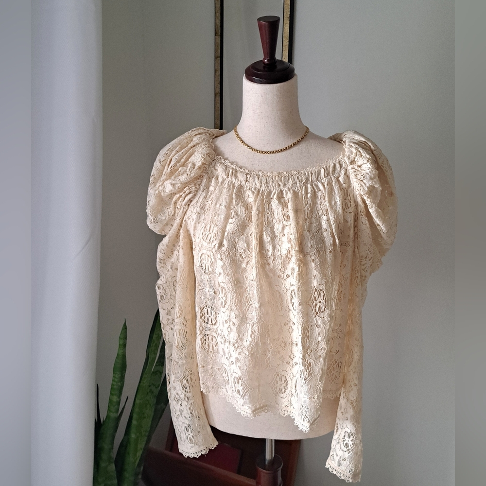 Ulla Johnson Lace Blouse Top Puff Shoulders Romantic Size 6